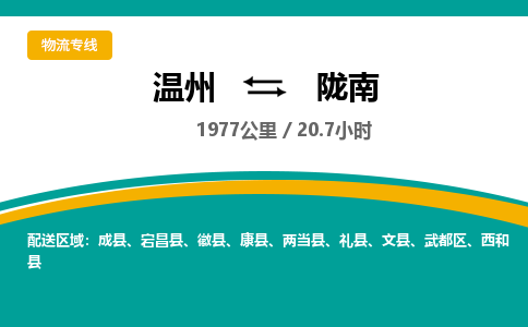 溫州到隴南武都區物流專線